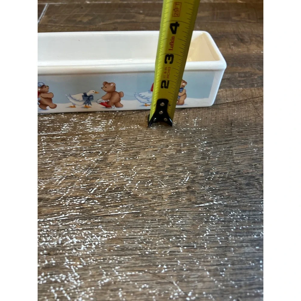 Vintage 1988 House of Lloyd Teddy Bear and Goose Winter Rectangular cracker Dish